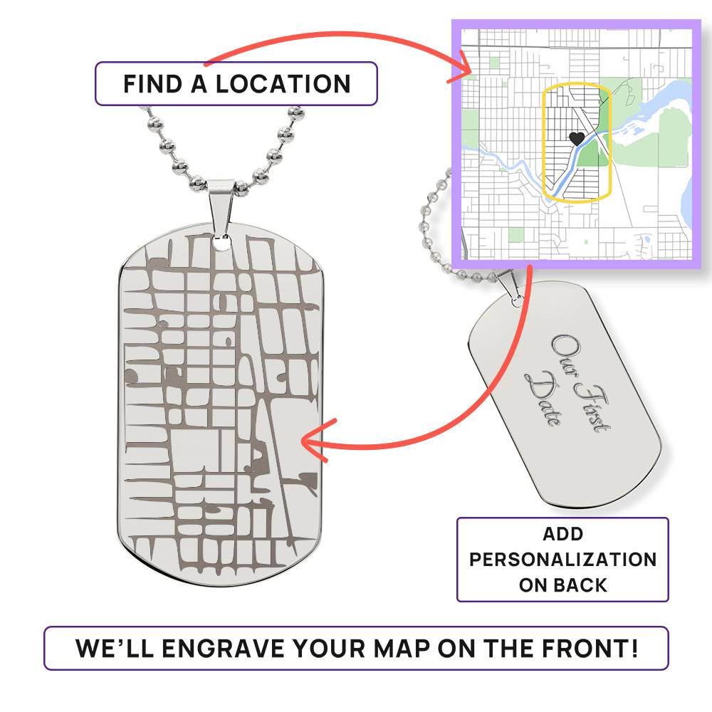 Personalised Map Dog Tag Necklace (New!)