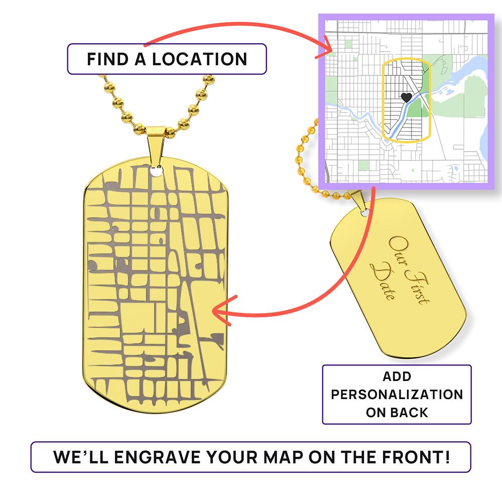 Personalised Map Dog Tag Necklace (New!)